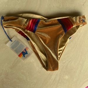 NWT Aviator Nation Velvet Retro Bikini Bottoms Gold M